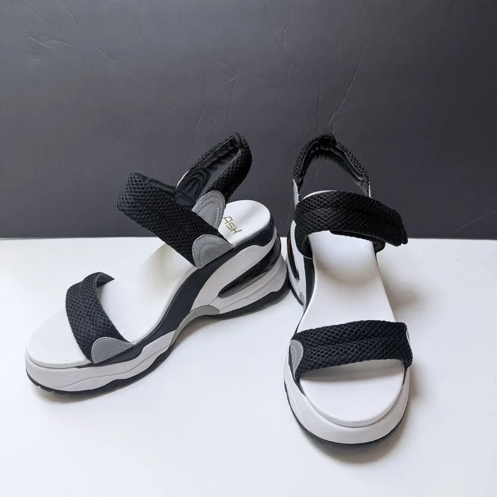 ASH - Cosmos Platform Wedge Sandal Black/ Silver  Sz 39  (8.5-9) Athleisure